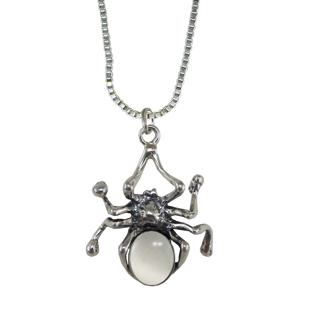 Sterling Silver Spider Pendant With White Moonstone